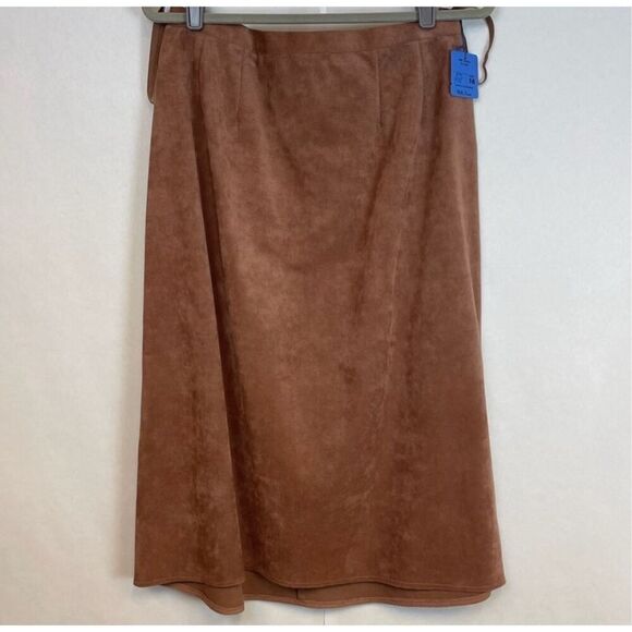 NWT Vintage MOLLIE PARNIS Skirt Suit Size16 Brown Ultra Suede Leather Dead Stock - Picture 3 of 16